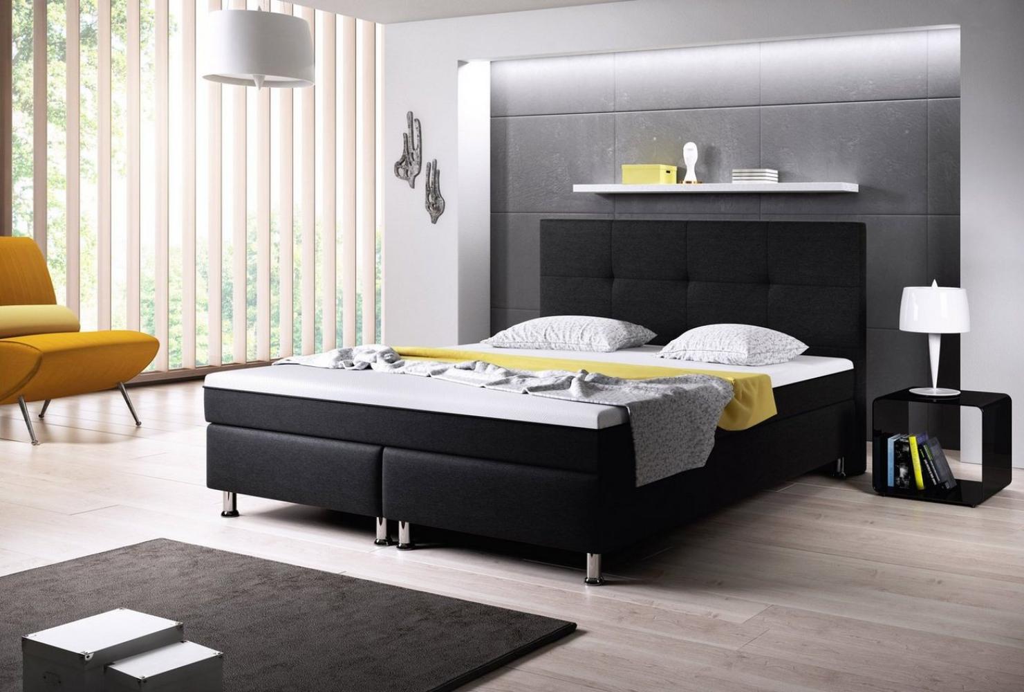 Boxspringbett Dallas 180x200 Webstoff schwarz mit integriertem Topper Typ 6 Bild 1