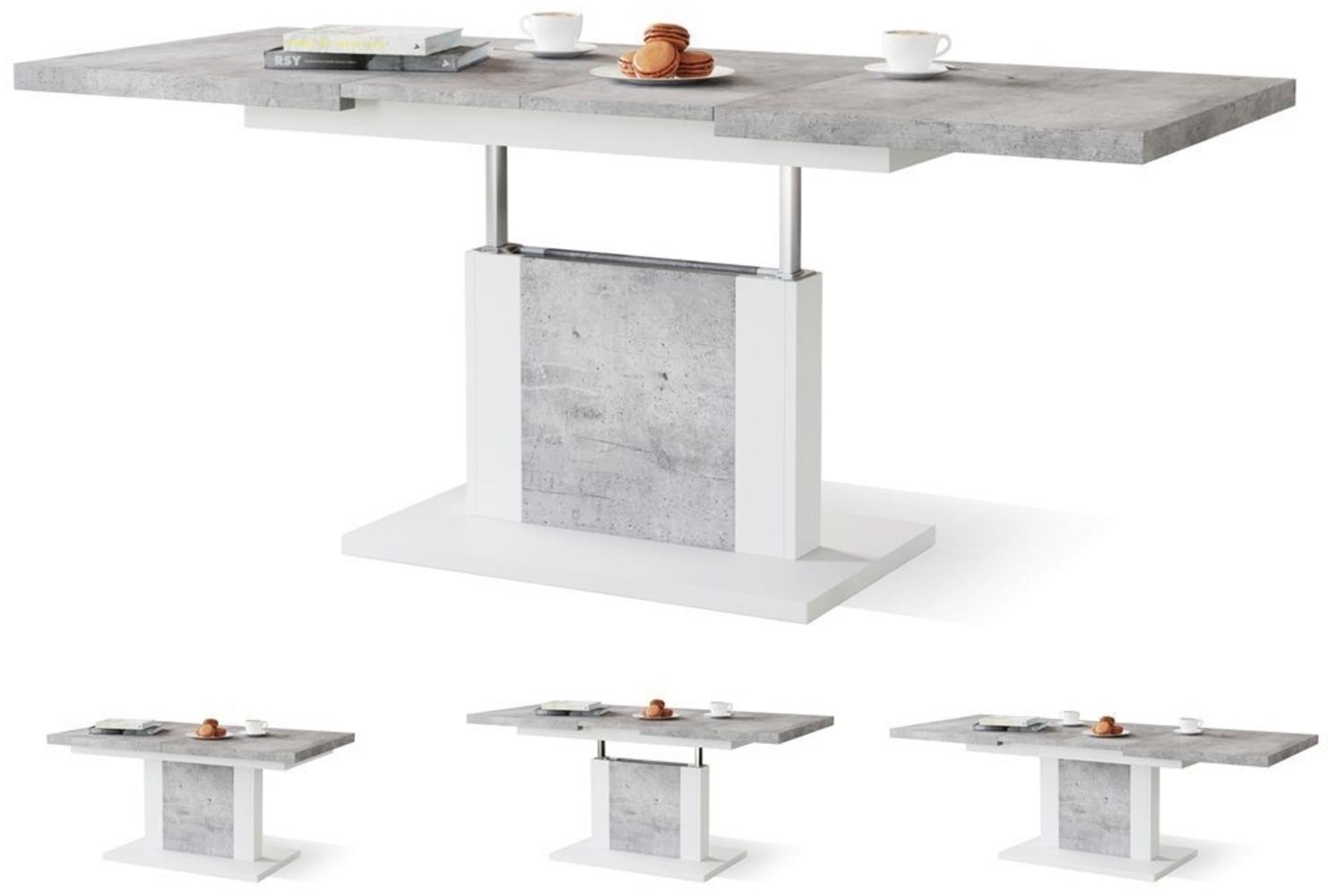 designimpex Couchtisch Design Orion stufenlos höhenverstellbar ausziehbar Esstisch Bild 1