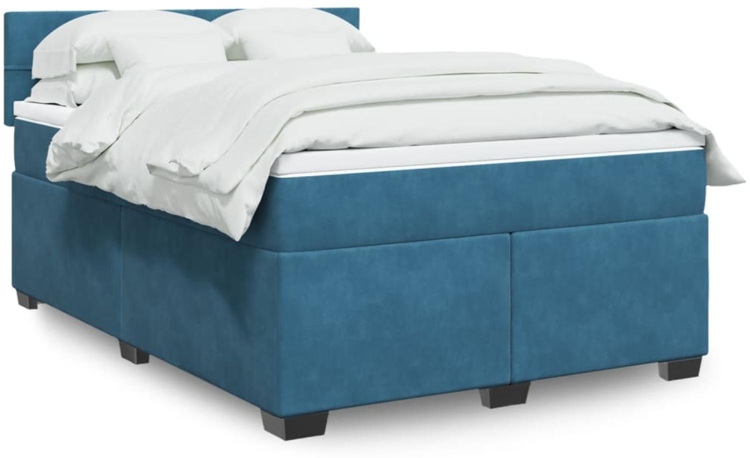 vidaXL Boxspringbett mit Matratze Blau 140x200 cm Samt 3288634 Bild 1