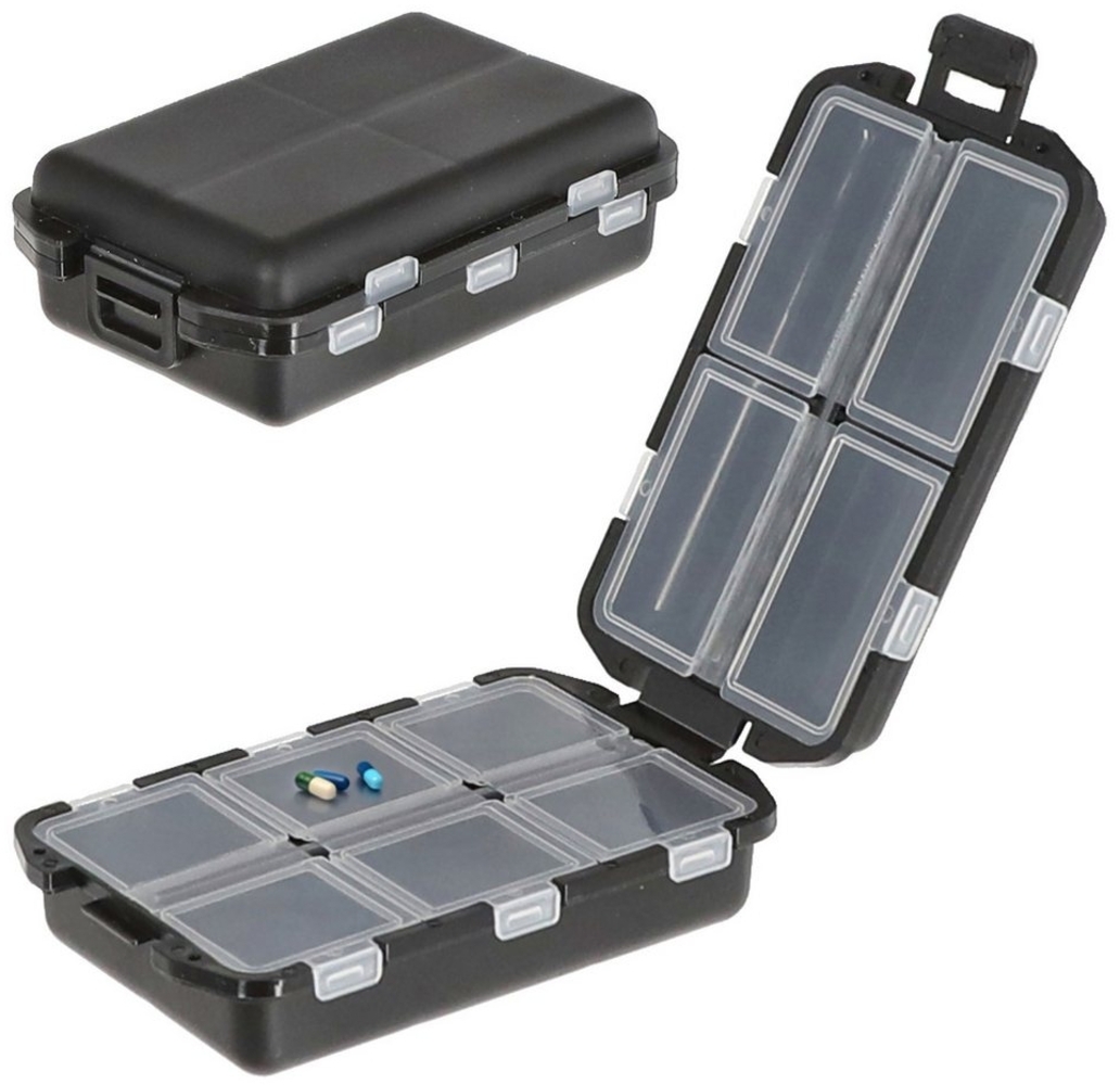 CEPEWA Pillendose Pillenbox 10 Fächer schwarz Kunststoff 10 x 3 x 6,5 cm Box zum Aufklappen Bild 1
