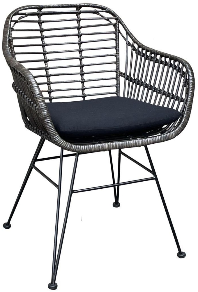 Rattan Sessel Tora mit Kissen Esszimmer Küche Stuhl Relax Rattansessel schwarz Bild 1