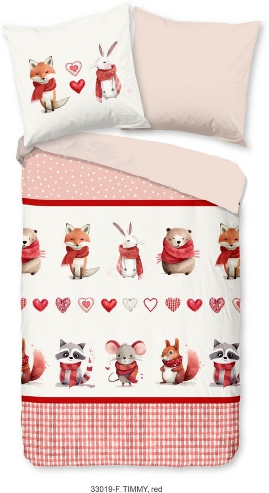 Good Morning Kids Flanell Bettwäsche 135x200 Timmy Winter Tiere niedlich rot 33019 Bild 1