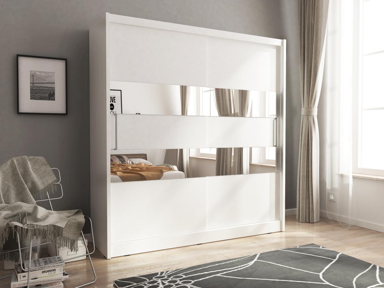 Domando Kleiderschrank San Benedetto M2 200 Modern Breite 200cm, Schwebetüren, praktische Facheinteilung in Weiß Matt Bild 1