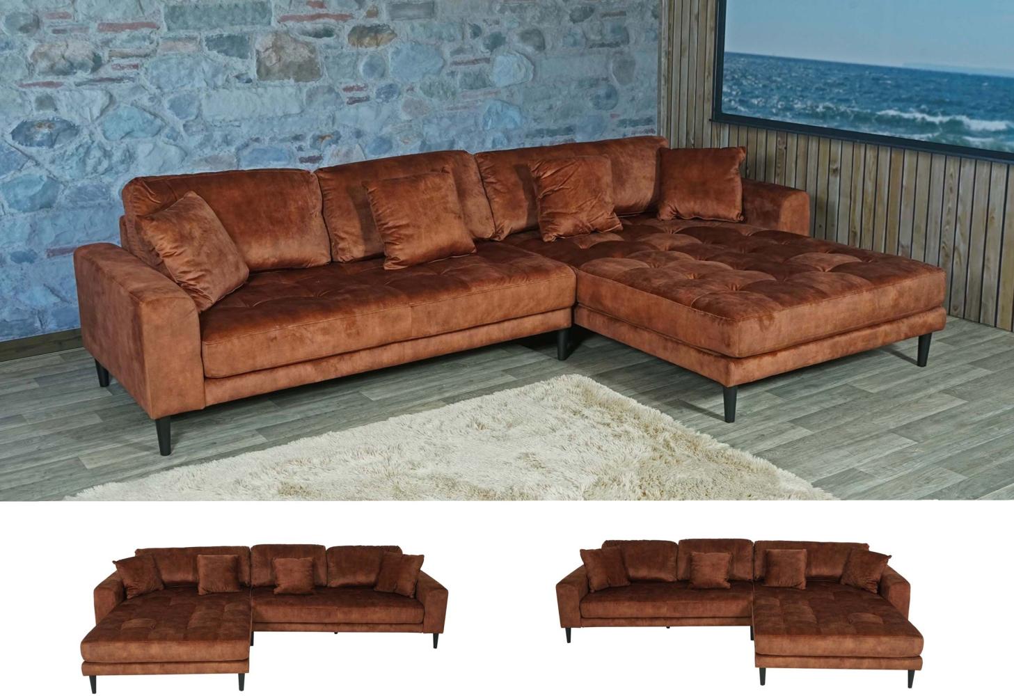 Ecksofa HWC-J54, Couch Sofa 3-Sitzer L-Form Liegefläche links/rechts 295cm ~ Samt rost-rot Bild 1