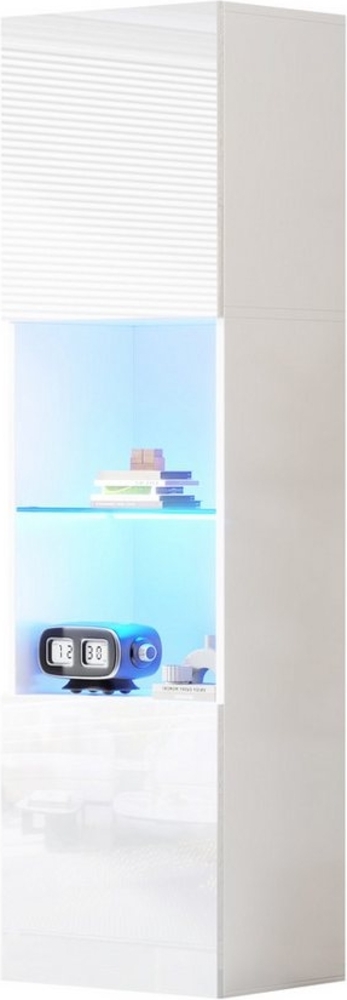 HAUSS SPOLE Vitrine Hochglanz Lagerschrank mit LED-Beleuchtung, 1 Glasboden Weiß (Highboard, Aufbewahrungsschrank, Hochschrank, Lagerschrank , 1-St, 1 Glasboden, 2 Türen) Hochglanz Vitrine, mit LED-Beleuchtung Bild 1