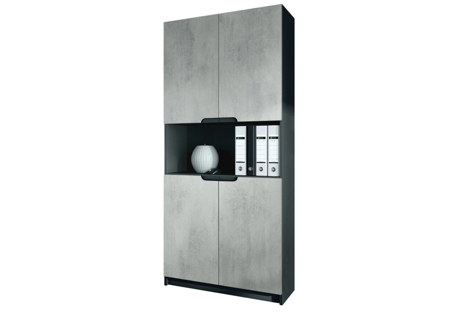 Vladon Büroschrank Logan V2, Aktenschrank mit 5 Fächern und 4 Türen, Schwarz matt/Beton Oxid-Optik (82 x 184 x 37 cm) Bild 1