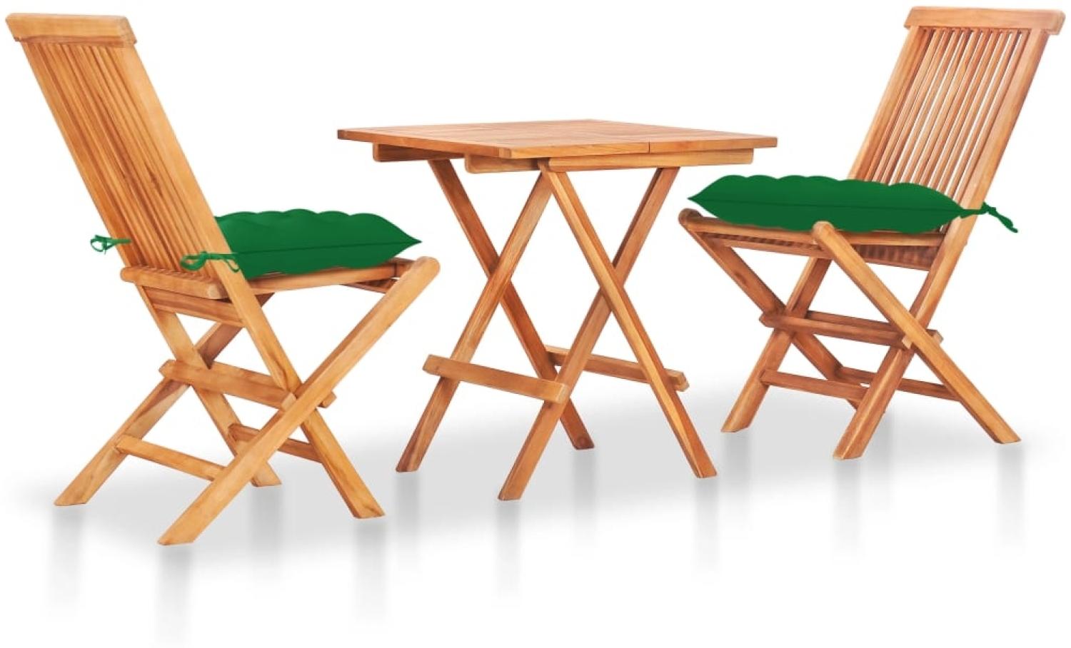 vidaXL 3-tlg. Bistro-Set mit Grünen Kissen Massivholz Teak 3063245 Bild 1