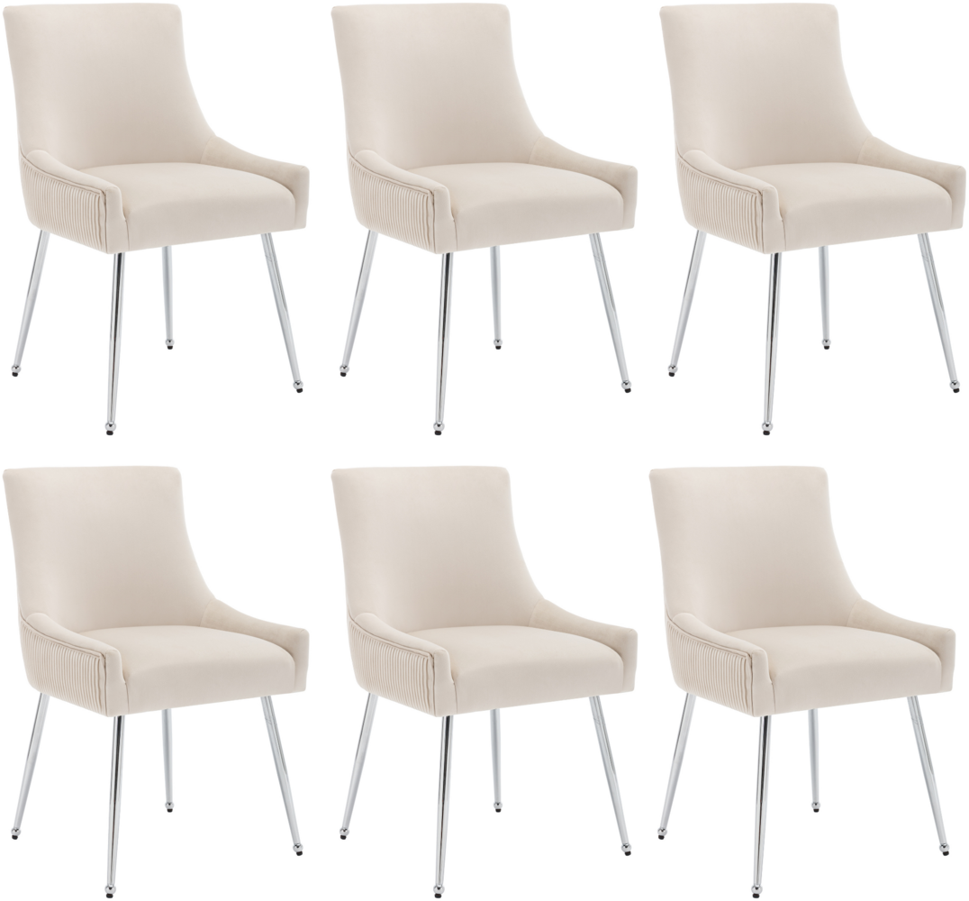Merax 6er Set Esszimmerstuhl mit vertikalen Streifen, Gepolsterter Sessel, Metallbeinstuhl mit Metallgriff, moderner Loungesessel, Schlafzimmer-Wohnzimmerstuhl, Beige Bild 1