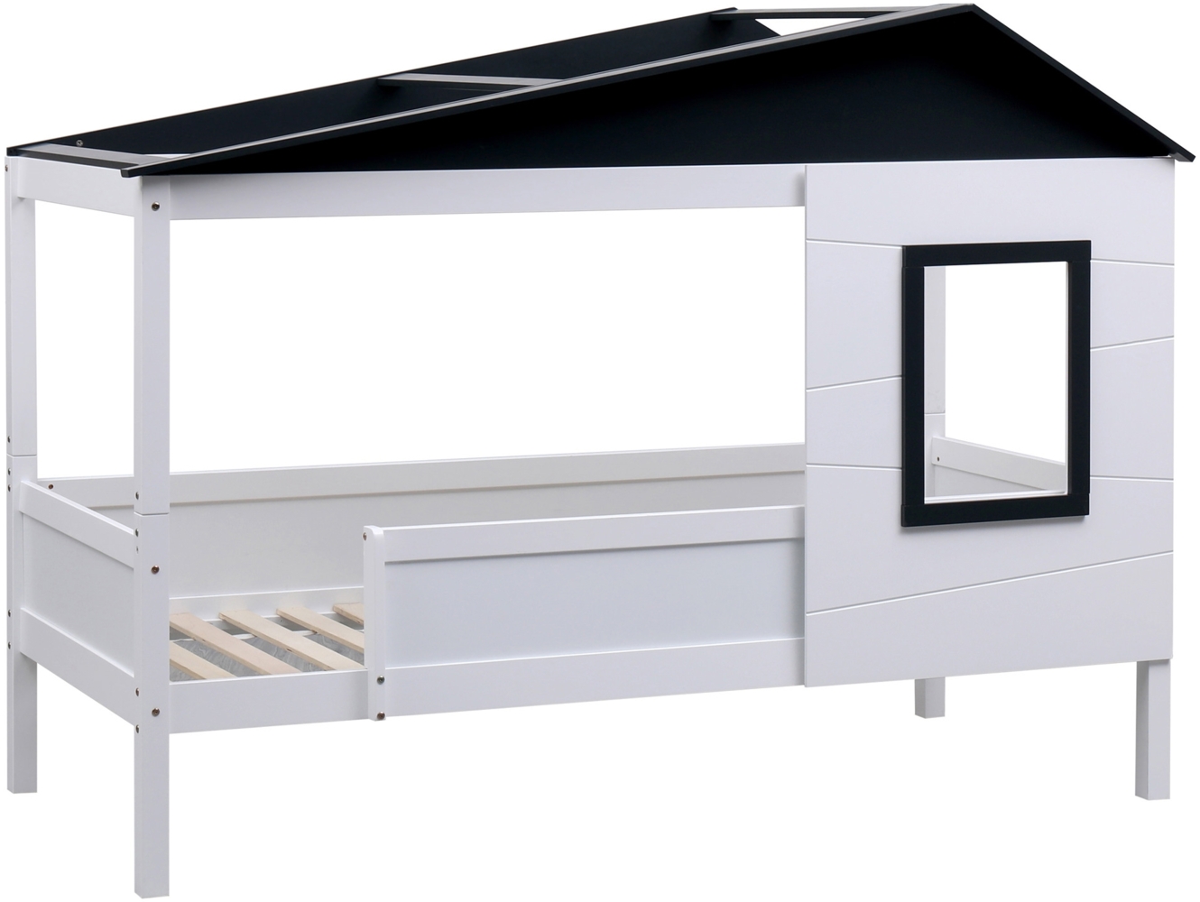 CLP Kinderbett Tessa Aus Kiefernholz mit Dach und Fenster,weiß/grau Bild 1