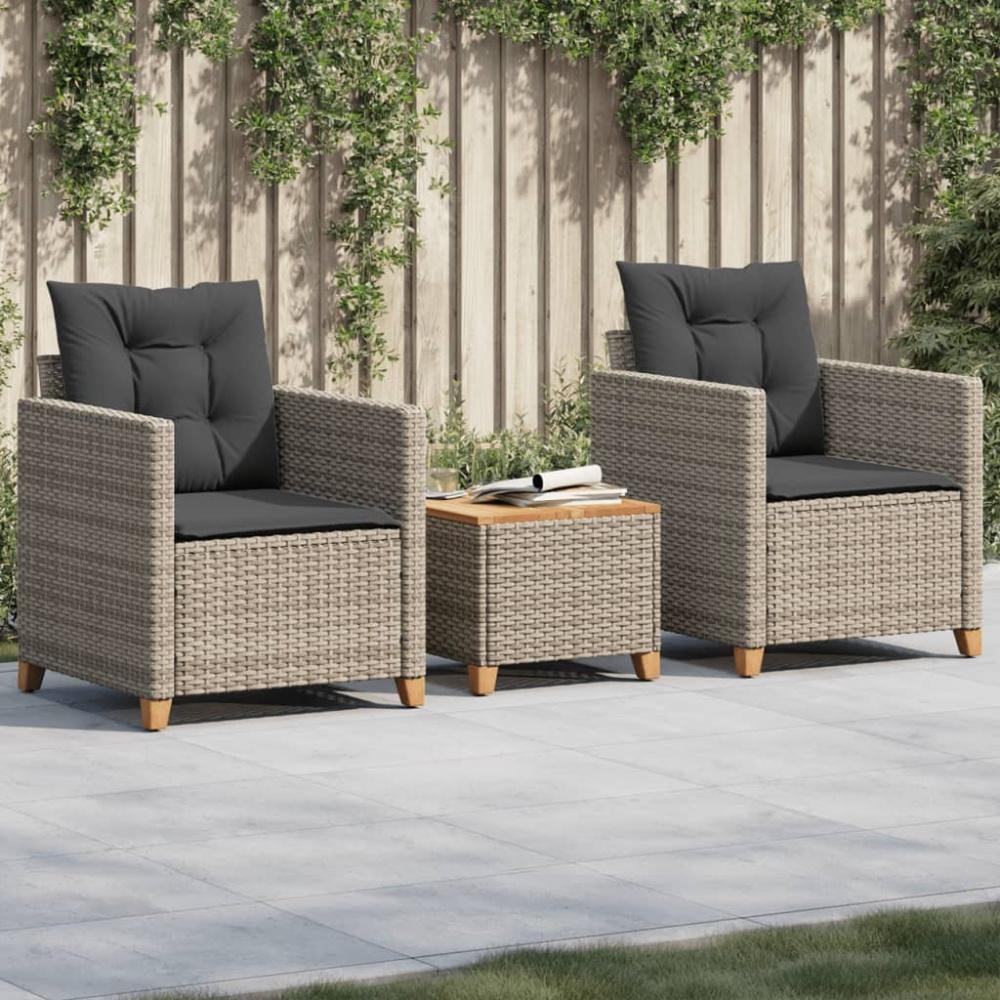 vidaXL 3-tlg. Bistro-Set mit Kissen Grau Poly Rattan Akazienholz 366310 Bild 1