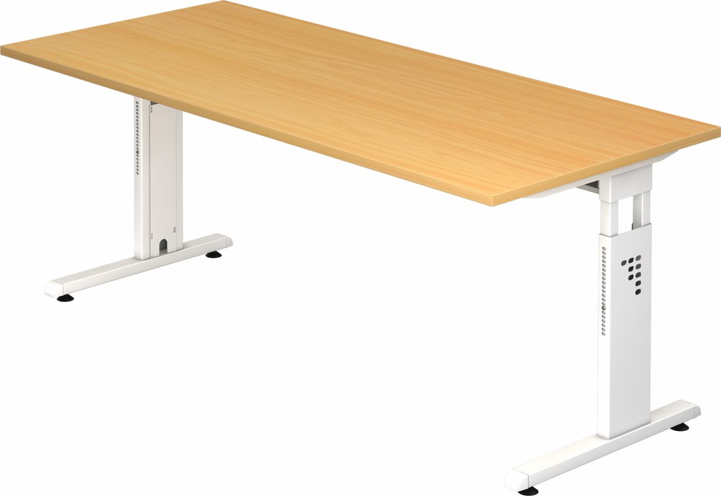 bümö höhenverstellbarer Schreibtisch O-Serie 180x80 cm in Buche, Gestell in weiß - großer PC Tisch für's Büro manuell höhenverstellbar, Computertisch verstellbar, OS-19-6-W Bild 1