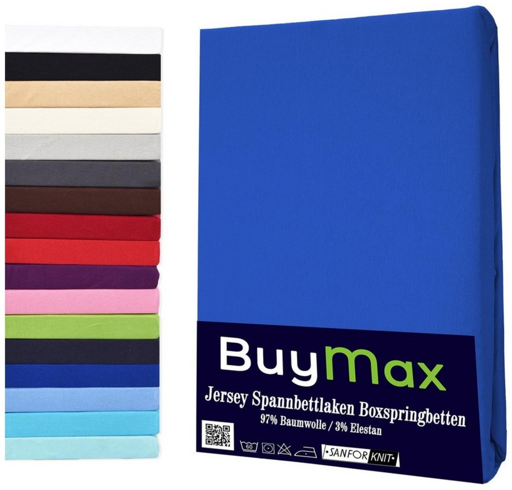 Buymax Spannbettlaken Stretch 140x200-160x220 cm für Wasserbetten und Boxspringbetten Bettbezug für Matratzen bis 35 cm Matratzenhöhe, Blau Dunkelblau Bild 1