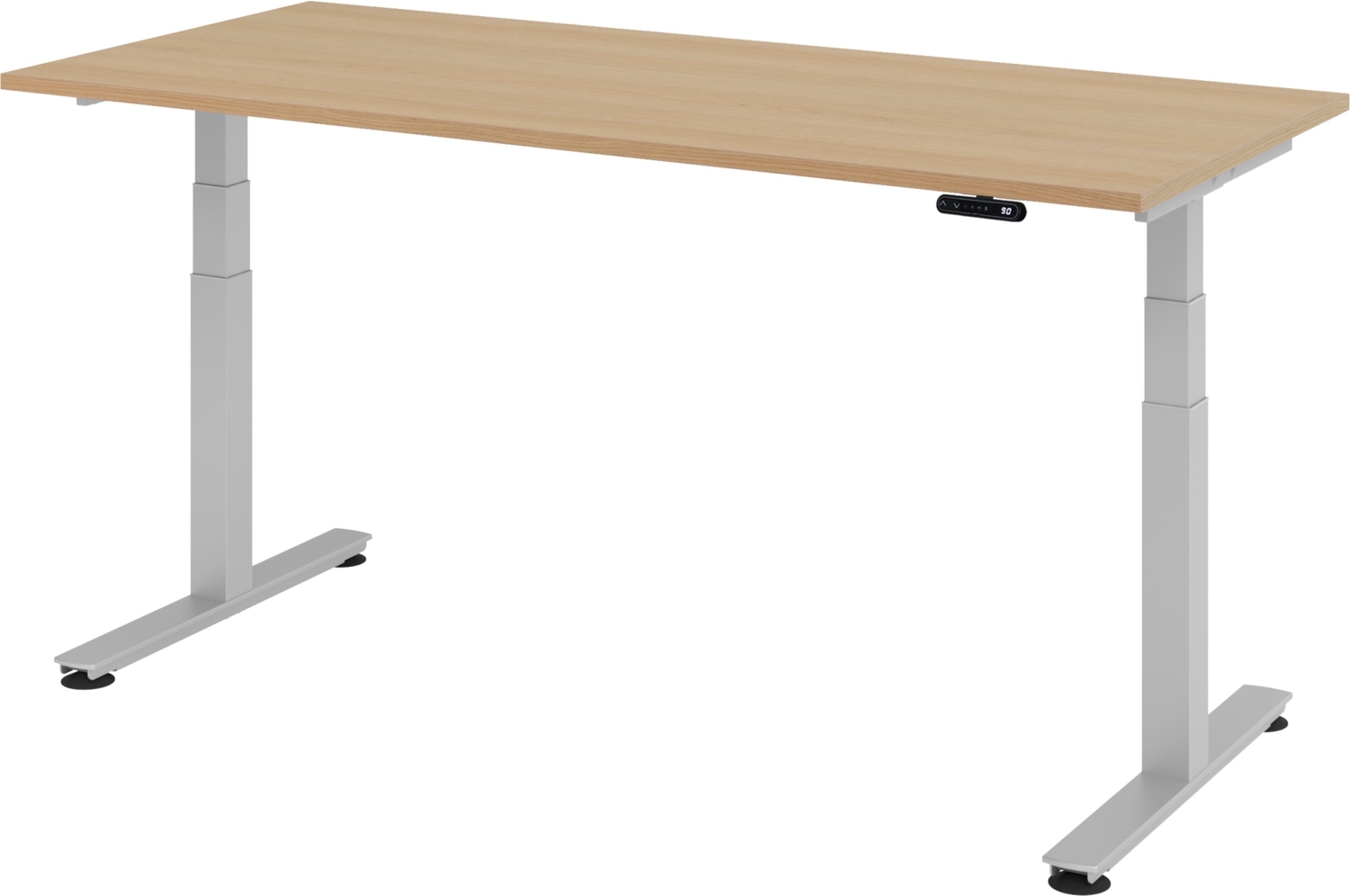 bümö elektrisch höhenverstellbarer Schreibtisch 180x80 cm in Eiche, Gestell silber - Schreibtisch höhenverstellbar elektrisch mit Memory-Steuerung, elektrischer Schreibtisch, Gaming Tisch, XDSM-19-E-S Bild 1