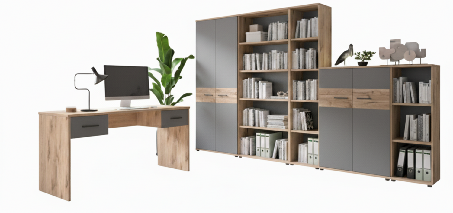 Büromöbel-Set MASON II 6-teilig in Nox Eiche und Basalt grau Bild 1