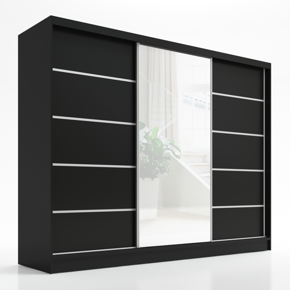 A&J MöbelLand Schwebetürenschrank AURELIA, Schwarz, Leiste: Weiß Bild 1