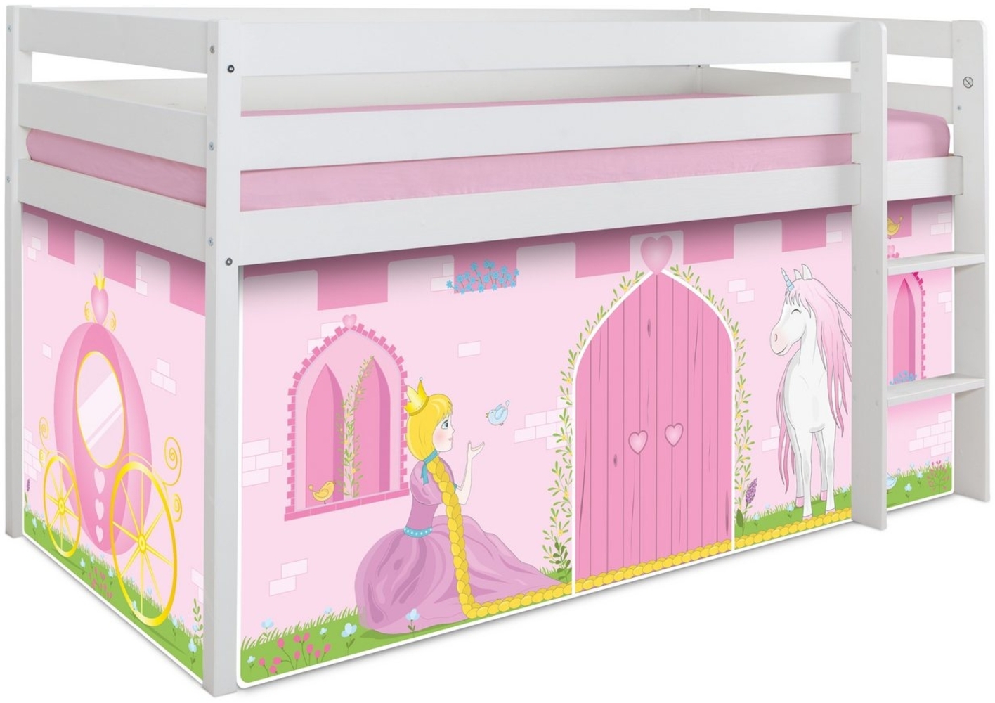Hochbett \"Prinzessin Liora\" 90x200 Kiefer massiv weiß Bild 1