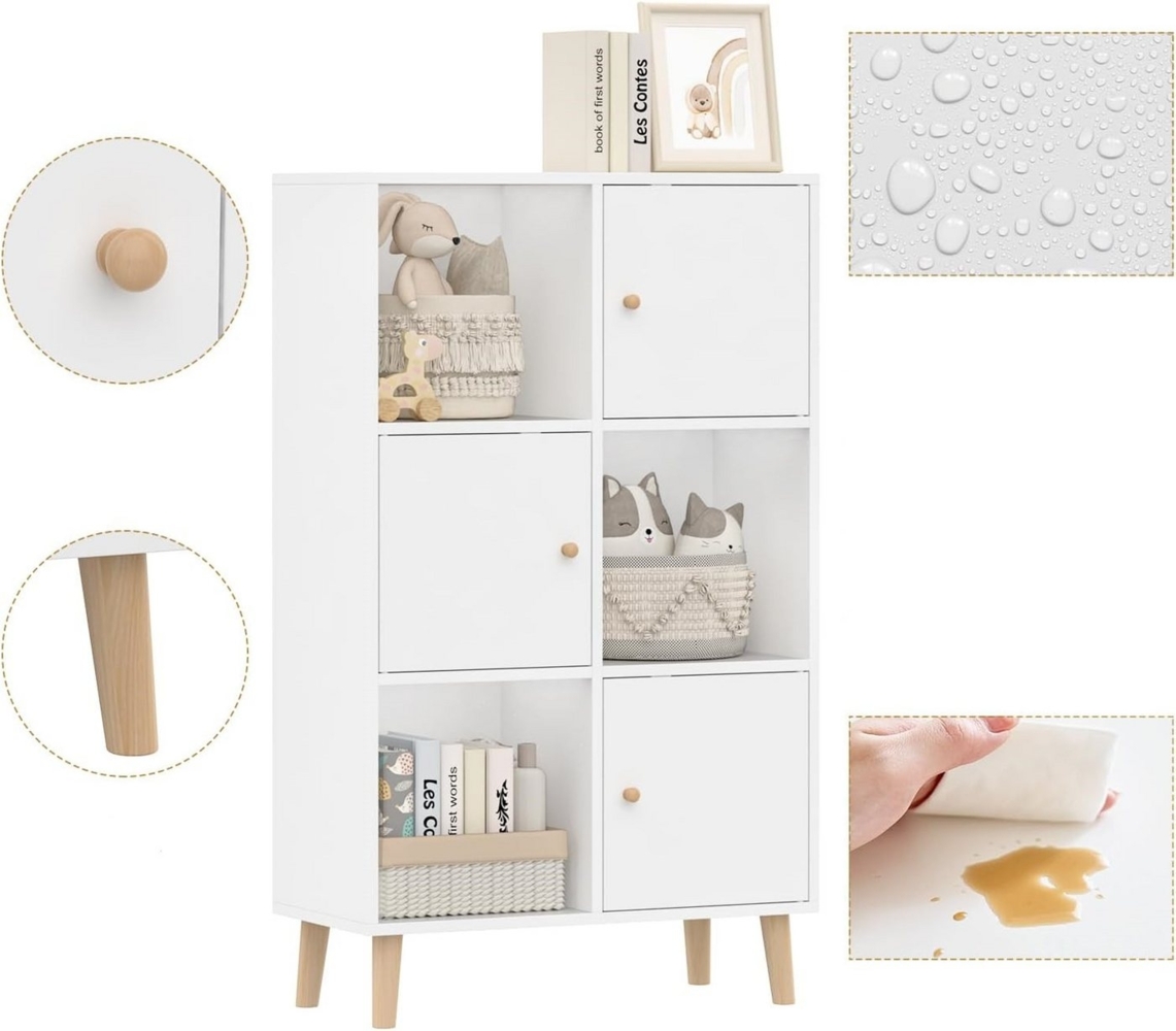JEOBEST Bücherregal Bücherschrank mit 3 Türen, 3 Fächer, Massivholzbeinen, 1-tlg, Standregal Aufbewahrungregal Büroregal Aktenschrank H 110cm Bild 1