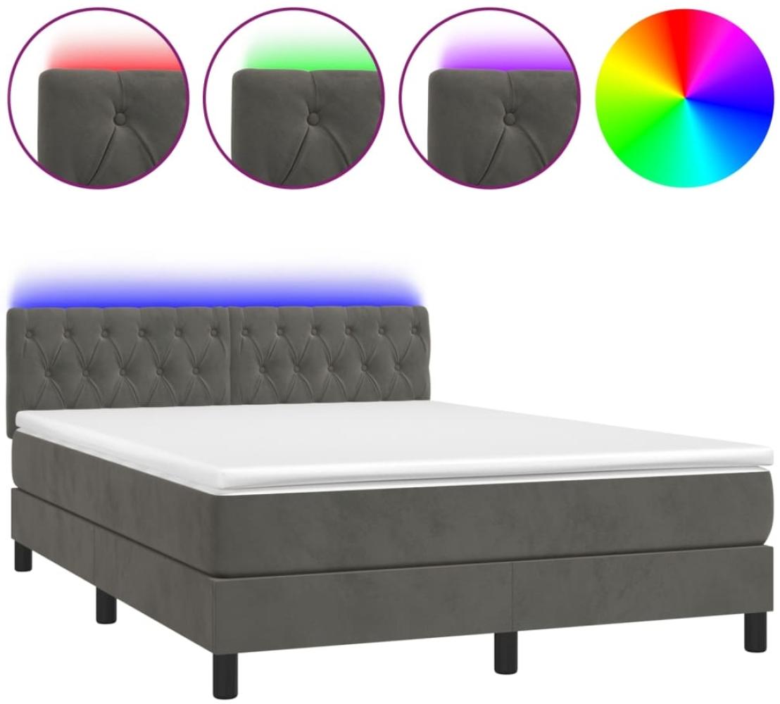 vidaXL Boxspringbett mit Matratze & LED Dunkelgrau 140x200 cm Samt 3134586 Bild 1