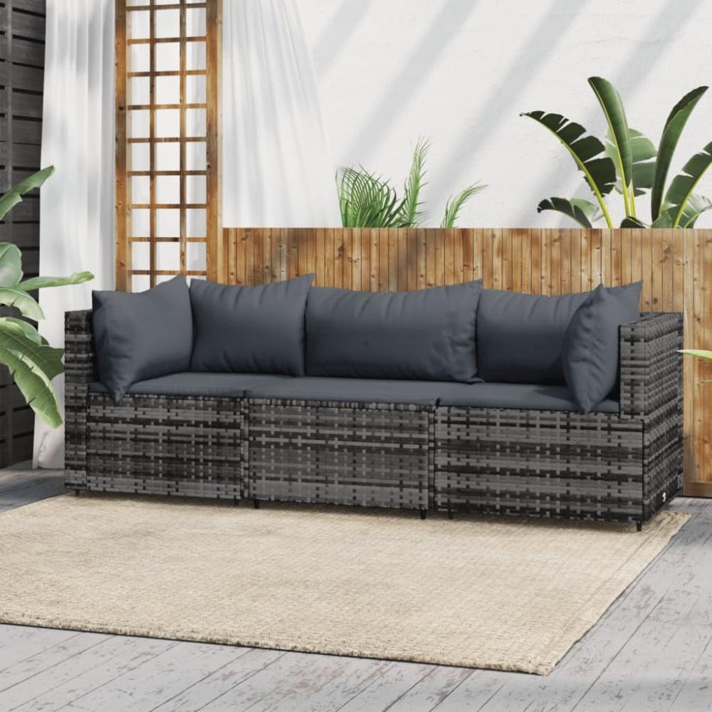 vidaXL 3-tlg. Garten-Lounge-Set mit Kissen Grau Poly Rattan 319766 Bild 1