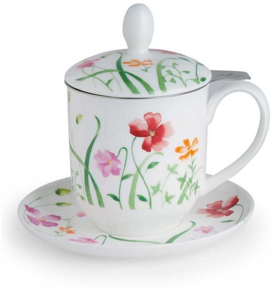 TeaLogic Tasse Lotta Untertasse Sieb Deckel Fine Bone China Porzellan 0,35 L Bild 1