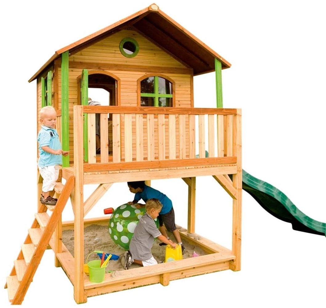 Axi Holz Kinderspielhaus Marc inkl. Veranda & Rutsche | Natur | 180x180x294 cm Bild 1