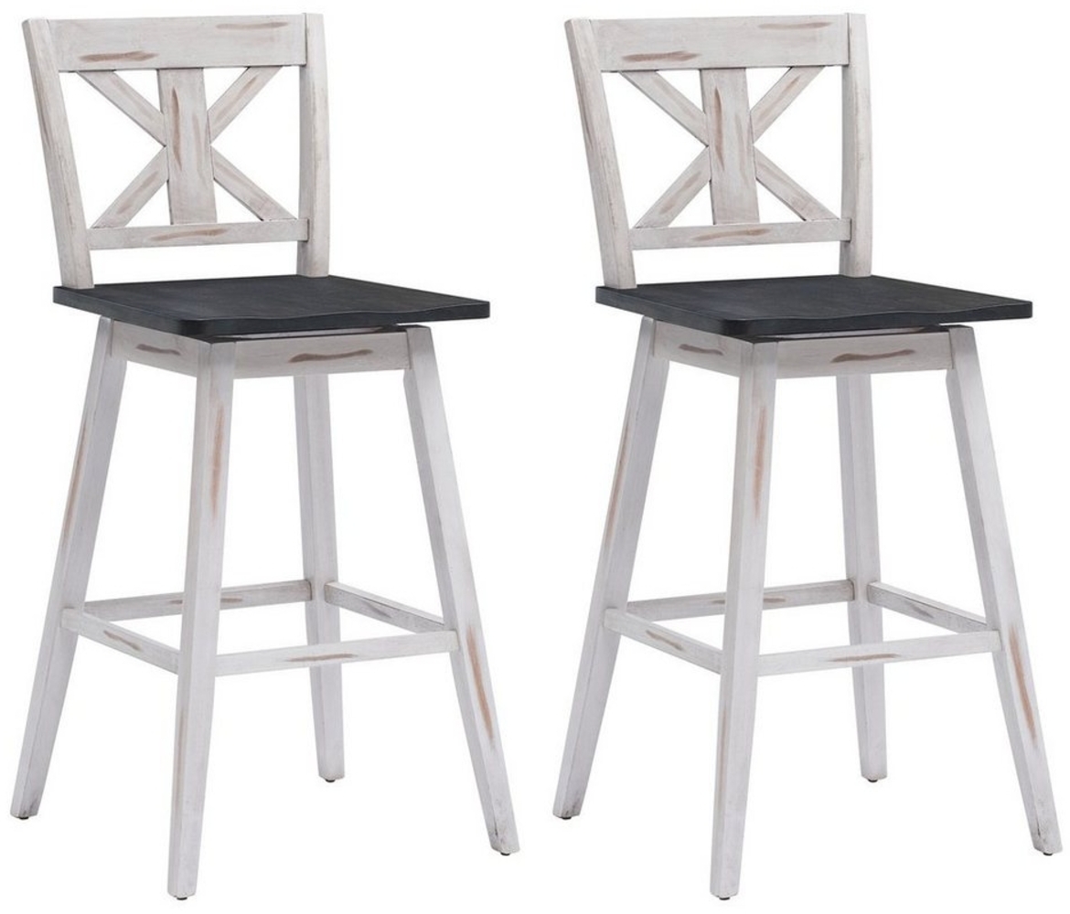 COSTWAY 2er Set Vintage Barhocker drehbar, Tresenhocker mit Fu?stütze und Lehne, Bistrohocker aus Holz, Sitzhocker, Barstuhl für Zuhause, Restaurant & Pub, wei? (24'') Bild 1