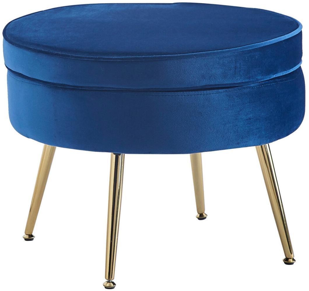 Sitzpouf Rund Dunkelblau 52x52 cm Samt mit Metallbeinen Gold Bild 1