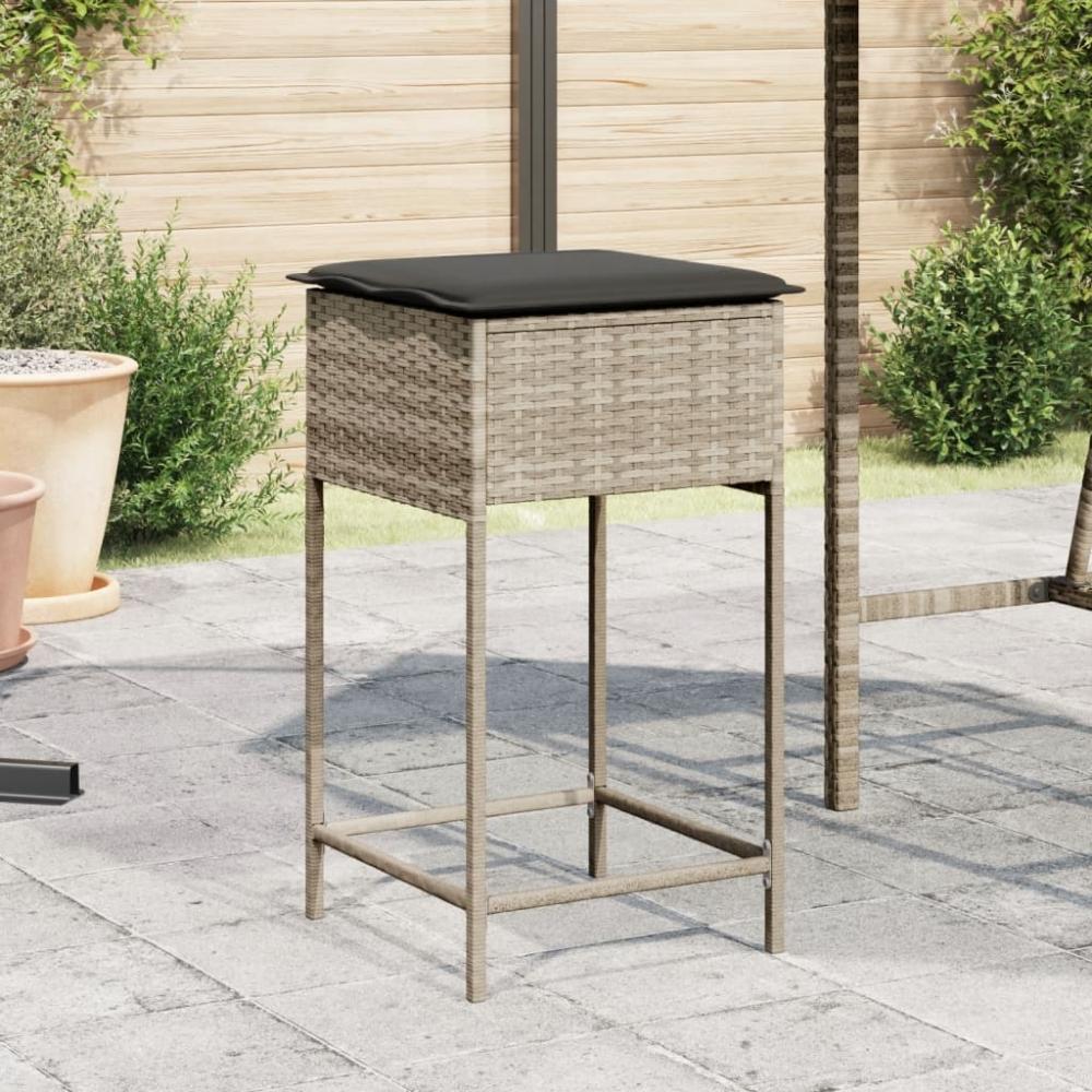 vidaXL Garten-Barhocker mit Kissen 2 Stk. Hellgrau Poly Rattan 368322 Bild 1