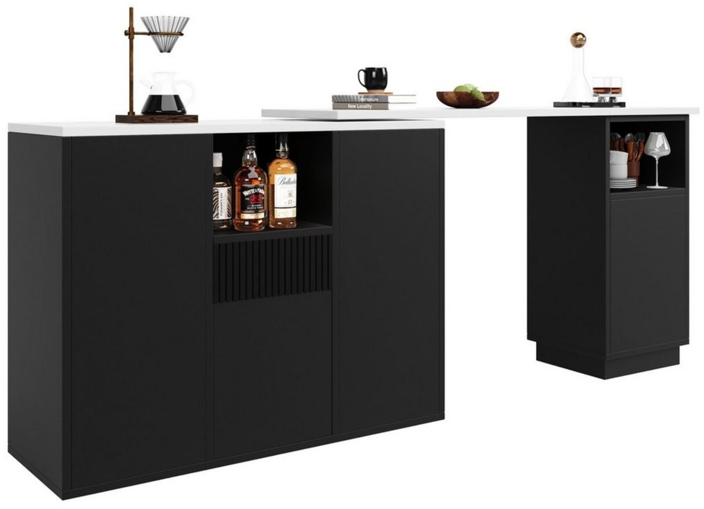 OKWISH Bartisch 360° drehbare Essbar (ausziehbar Esstisch mit Sideboard mit Stauraum, geeignet für Küche, Wohnzimmer und Esszimmer), mit Aufbewahrungsschrank Bild 1