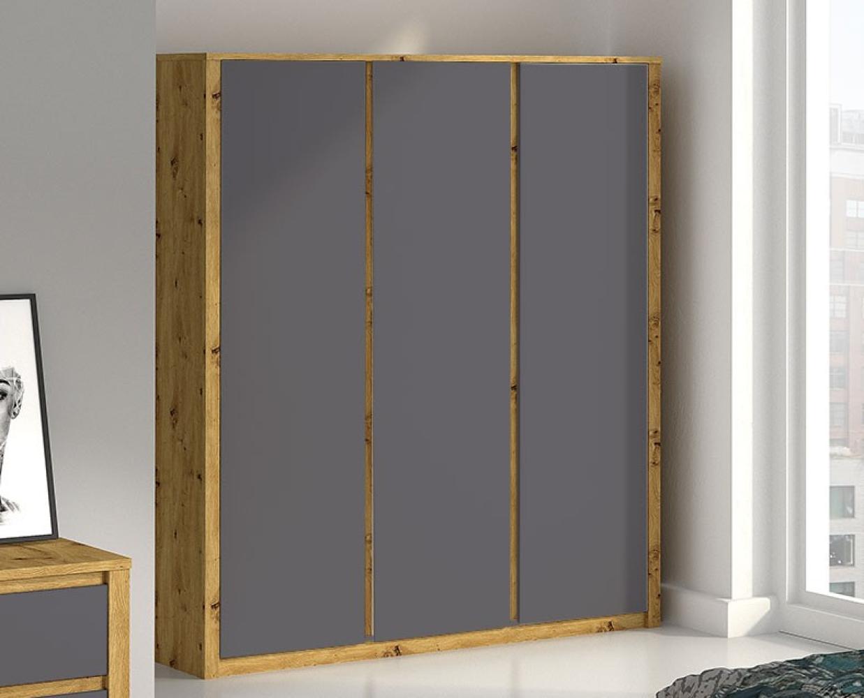 Kleiderschrank "Malta" Schlafzimmer Schrank 166cm grifflos artisan eiche grau Bild 1