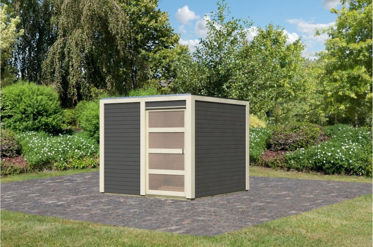 Karibu Gartenhaus 19mm Qubic 1 Gartenhaus 246x246 cm terragrau Bild 1