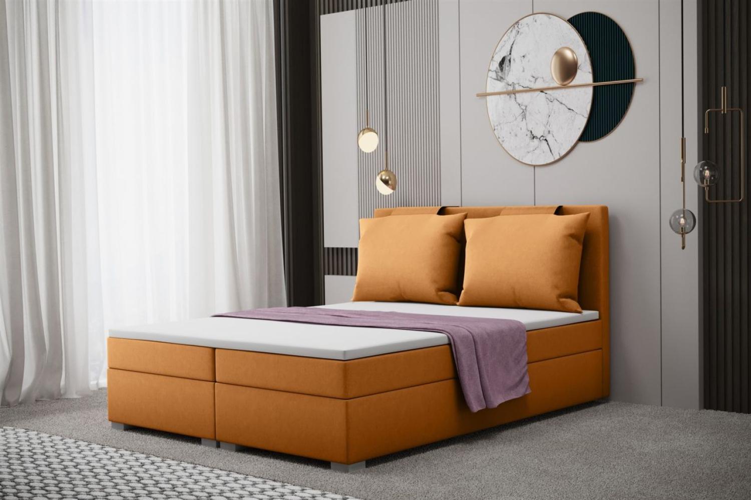 Boxspringbett Schlafzimmerbett MATRO 200x200cm in Stoff Soro Orange Bild 1