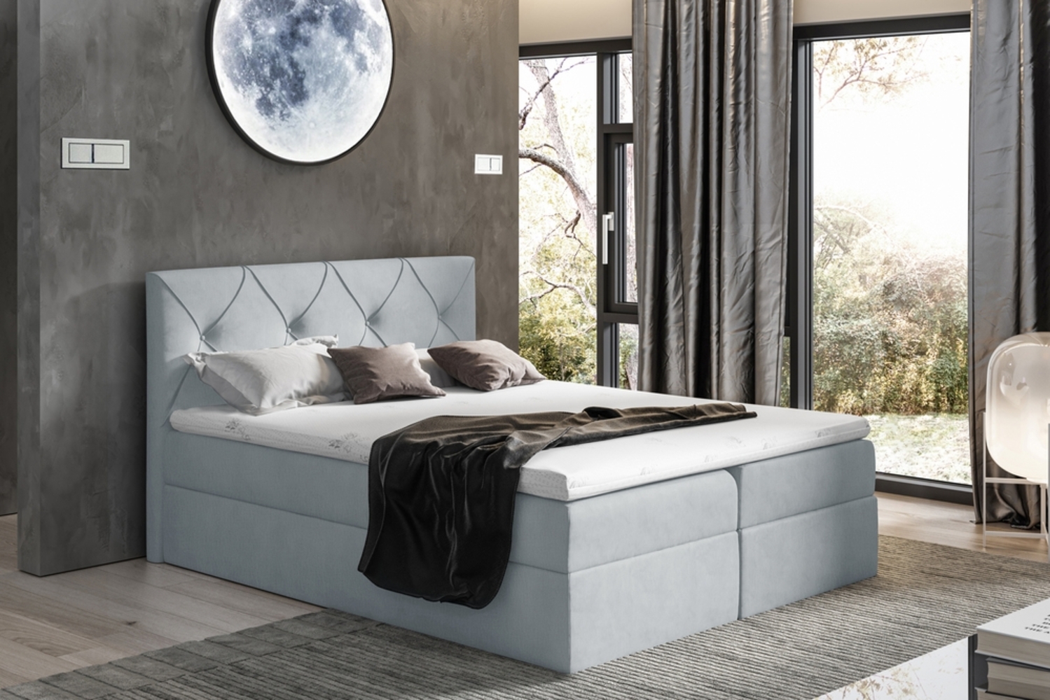 99rooms Arian Boxspringbett Velours 200x200 cm Silber Bild 1