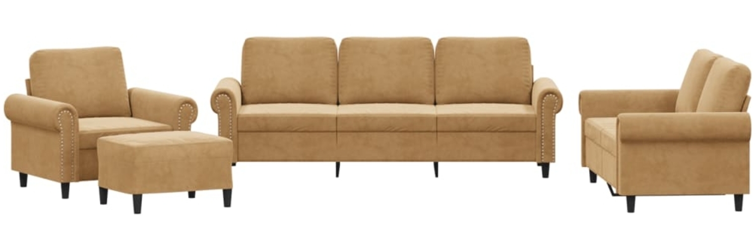 vidaXL 4-tlg. Sofagarnitur mit Kissen Braun Samt 3202187 Bild 1
