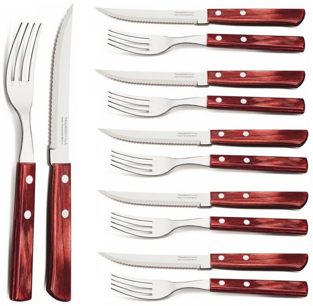 Tramontina Steakbesteck Pizzabesteck, Set, rostfrei (12-tlg), 6 Personen, Edelstahl, scharfe Klinge, FSC Echtholzgriffe, spülmaschinenfest Bild 1