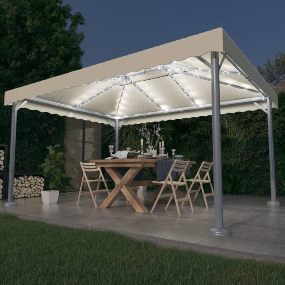 vidaXL Pavillon mit LED-Lichterkette 400x300 cm Cremeweiß Aluminium 3070351 Bild 1