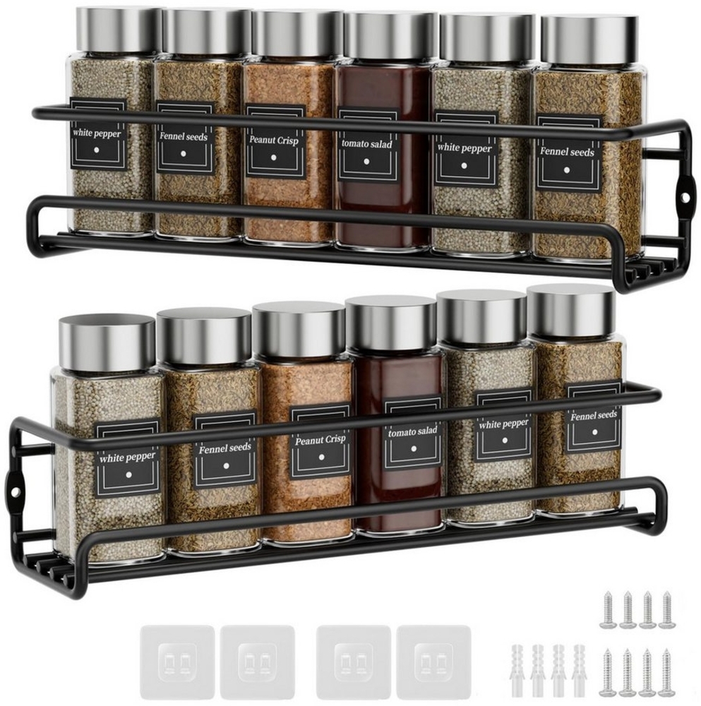 Coonoor Gewürzregal Wandgewürzregal 2er-Set hängender Metall-Gewürzhalter, 2-tlg, mit selbstklebend und Schrauben, für Gewürzgläser, Küchenschrank Bild 1