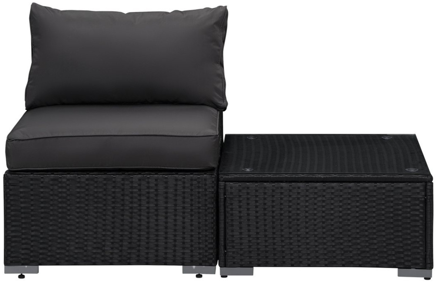MeXo Gartensofa Rattan Modulsofa mit Liegefunktion Outdoor Wetterfest Balkon Terrasse, 64x64cm xxl Sitzfläche, 10cm breite Komfort-Armlehnen, 10cm Luxus Sitzkissen, 7+ freie Kombinationen zur Auswahl, Polyrattan Lounge anthrazit Loungesessel Bild 1