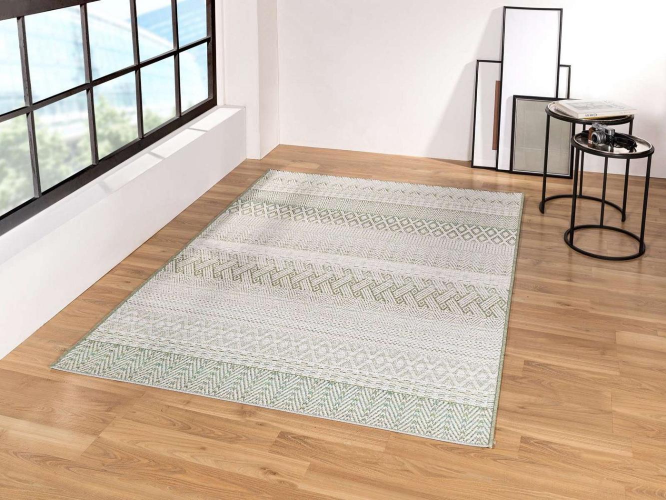 TaraCarpet Teppich In & Outdoor Teppich Brandon 98003 Ethno, rechteckig, Höhe: 6 mm, sisal optik grün Wohnzimmer Terrasse Garten Balkon Küche 80x150 cm Bild 1