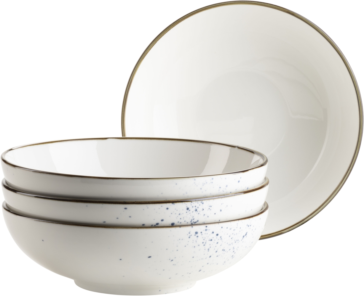MSER Serie Pintar, hochwertiges Schssel-Set, 4-teilig mit 22 cm, mit heller Glasur, visuellen blauen Sprenkeln und feinem Rand im Vintage Handmade Look, Porzellan Bild 1