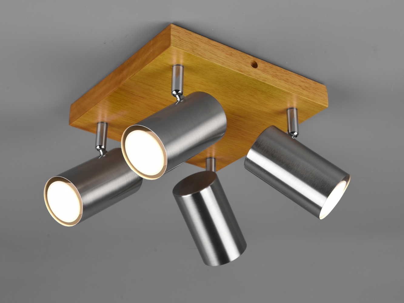 LED Deckenstrahler Silber mit Holz 4-flammig, Quadrat 22cm Bild 1