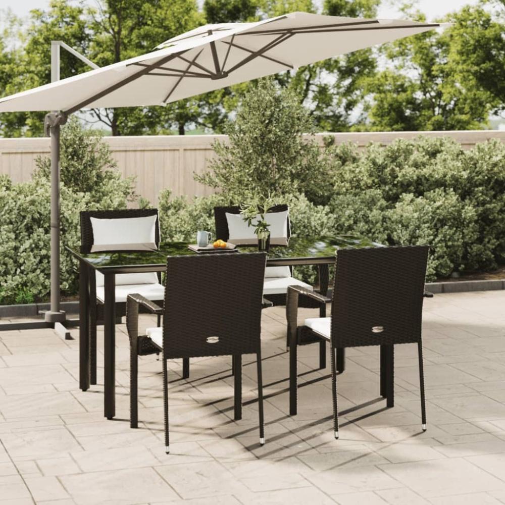 vidaXL 5-tlg. Garten-Essgruppe mit Kissen Schwarz Poly Rattan 3185110 Bild 1