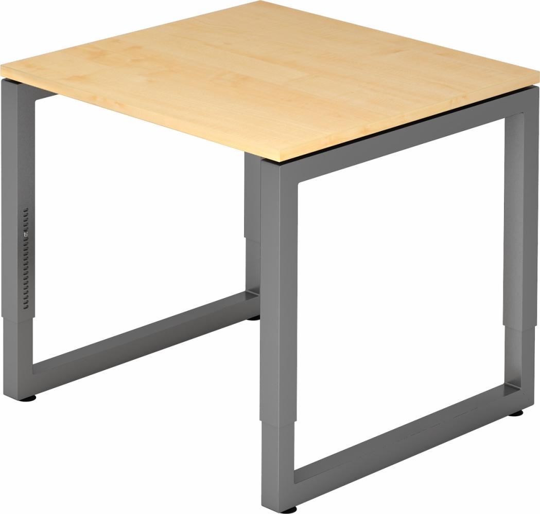 bümö höhenverstellbarer Schreibtisch R-Serie 80x80 cm in Ahorn, Gestell in Graphit - PC Tisch klein für's Büro manuell höhenverstellbar, Computertisch verstellbar, RS-08-3-G Bild 1