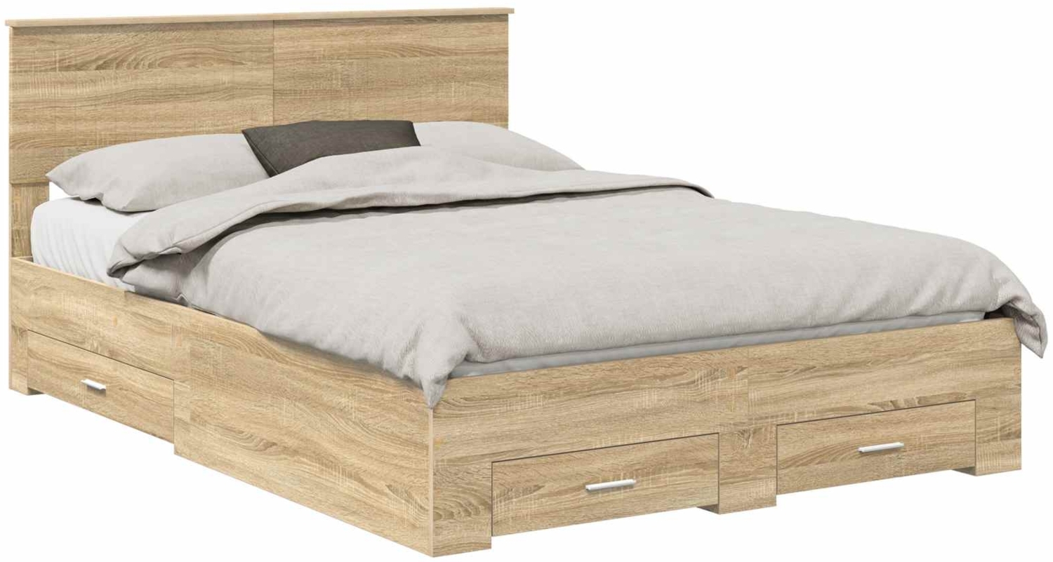 vidaXL Bettrahmen mit Kopfteil Sonoma-Eiche 135x190 cm Holzwerkstoff 3410906 Bild 1