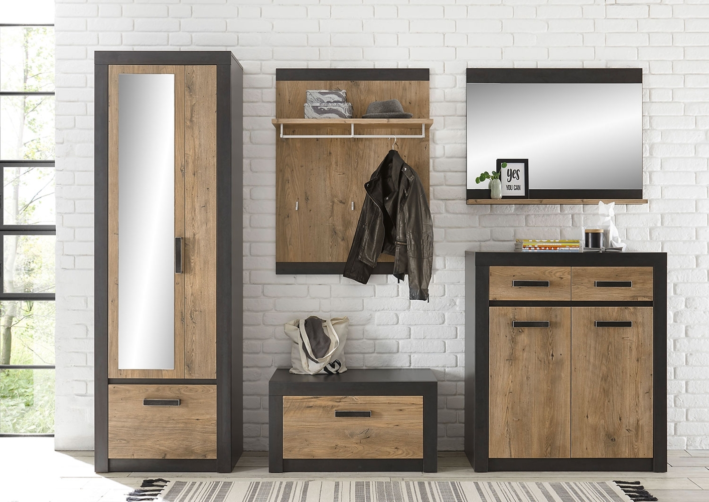 Garderoben-Set Brügge (ARKRG1) 5-teilig Flurgarderobe fresco kastanie Rahmenoptik Bild 1