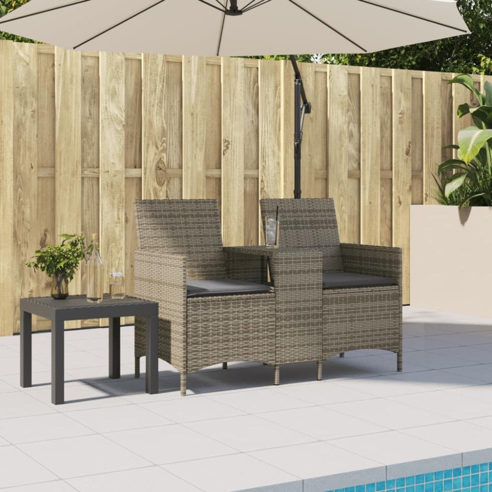 vidaXL Gartensofa 2-Sitzer mit Tisch und Kissen Grau Poly Rattan 4003886 Bild 1