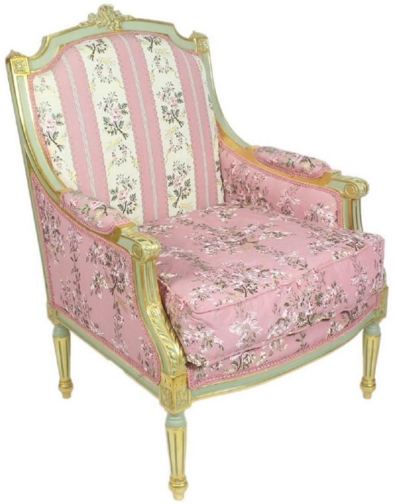 Casa Padrino Barock Lounge Thron Sessel Empire Blumenmuster Rosa / Mehrfarbig / Gold 70 x 70 x H. 100 cm - Barockmöbel Bild 1