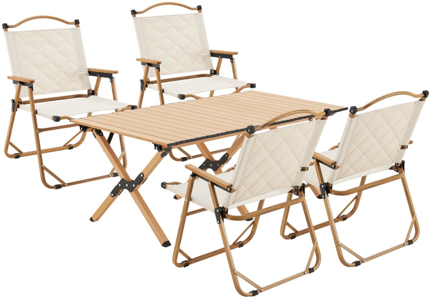 DELUKE® Campingmöbel Set LISL - 1 Tisch 4 Stühle Campingtisch mit Stühlen Campingstuhl Set 4 Personen mit Lehne Klappstuhl Gartenstuhl Set Beige Bild 1