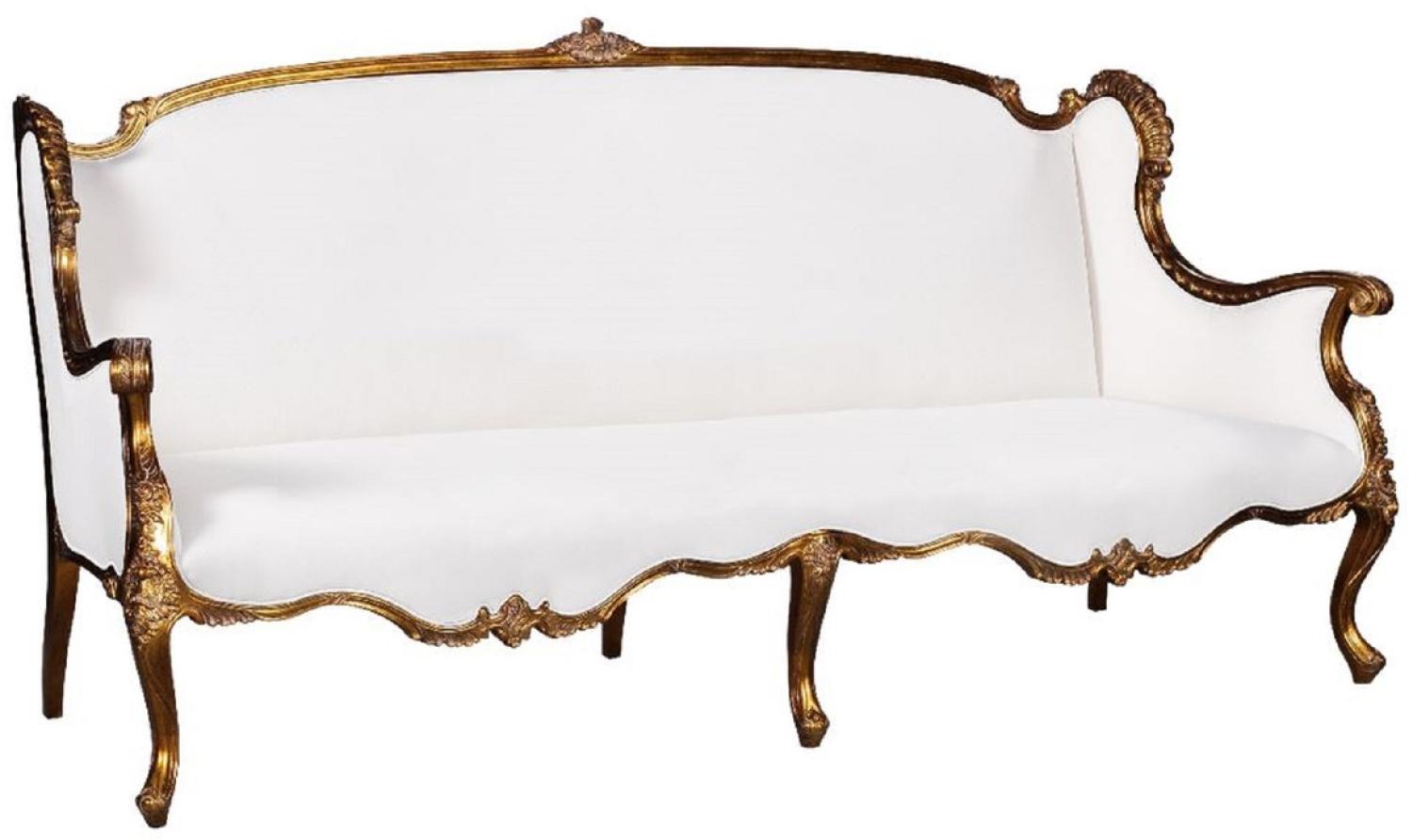 Casa Padrino Luxus Barock Sofa Weiß / Gold - Prunkvolles Wohnzimmer Sofa im Barockstil - Barock Wohnzimmer Möbel - Edel & Prunkvoll Bild 1