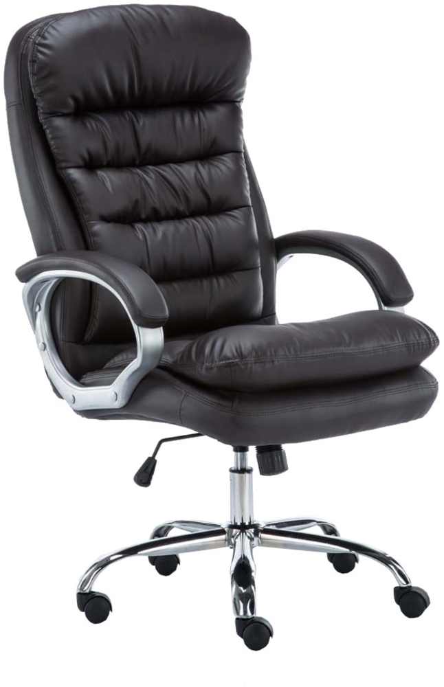 DELUKE® Bürostuhl SOUK - 116 x 68 x 77, Braun Kunstleder Metall in Chromoptik Gestell ergonomische Bürostühle Homeoffice Stuhl mit Rollen Bild 1